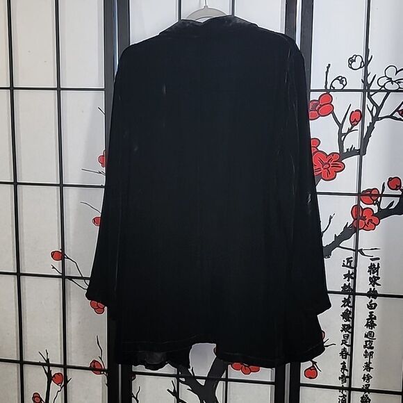 Eileen Fisher Notch Collar Open Front elvet Jacket/ Cardigan in Black - Picture 9 of 10